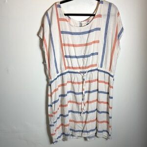 Linen Blend Midi Dress Striped Beach sz2X